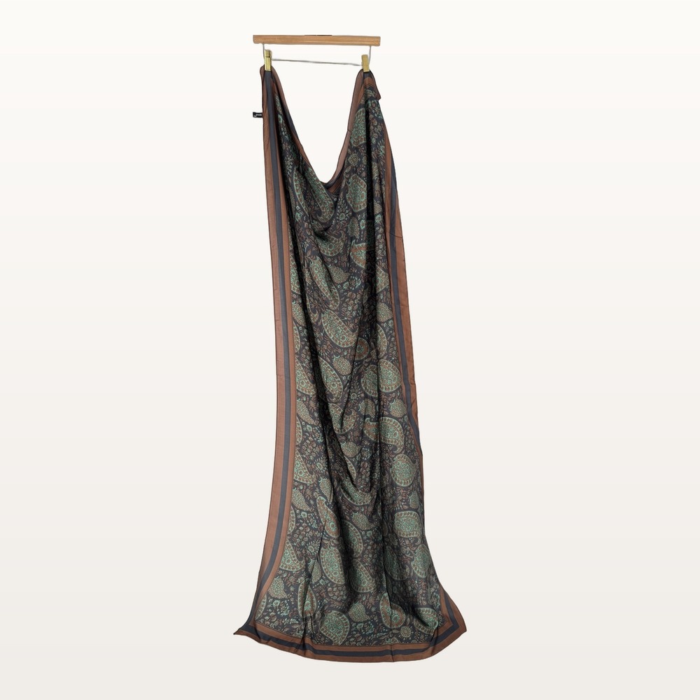 100% Silk Scarf Brown Paisley Bohemian Dark Academia Earthy Luxe Accessory